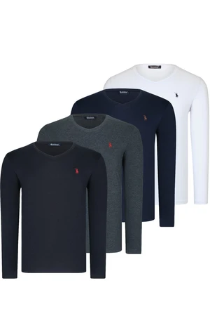 QUADRUPLE SET T8587 DEWBERRY V-NECK MEN'S SWEATSHIRT-WHITE-BLACK-NAVY-ANTHRACITE-BURGUNDY-KHAKI