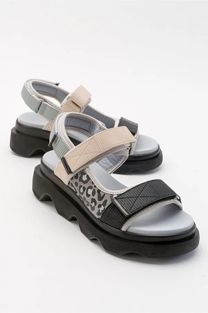 LuviShoes Tedy Women's Black Gray Patterned Sandals