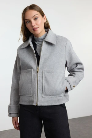 Trendyol Grey Oversize Molded Cashmere Thin Jacket Coat