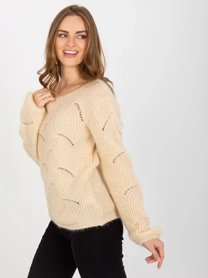 Classic beige openwork sweater with wool OCH BELLA