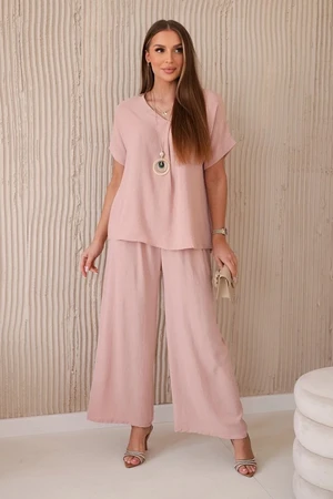 Set with necklace blouse + trousers dark powder pink