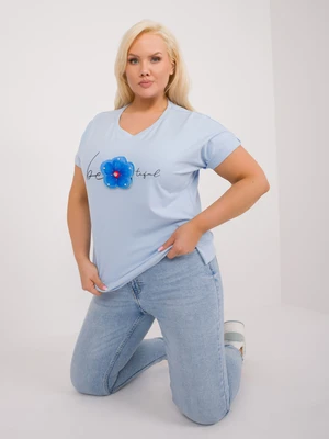 A light blue plus-size blouse with slits