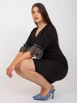 Black elegant dress of large size with 3/4 sleeves