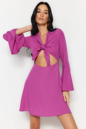 Trendyol Purple Mini Knitted Cut Out/Window Beach Dress