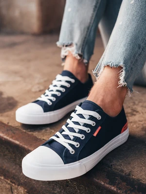 Ombre Men's short sneakers with contrasting inserts - navy blue