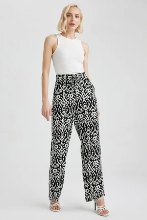 DEFACTO Patterned High Waist Wide Leg Pocket Viscose Trousers