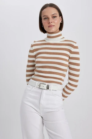 DEFACTO Slim Fit Striped Turtleneck Knitwear Sweater