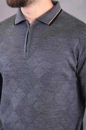 66492 Dewberry Zippered Polo Neck Knit Mens Sweater-GREY