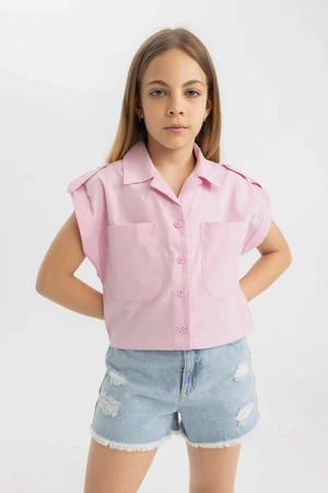 DEFACTO Girl's Crop Cotton Short Sleeve Shirt