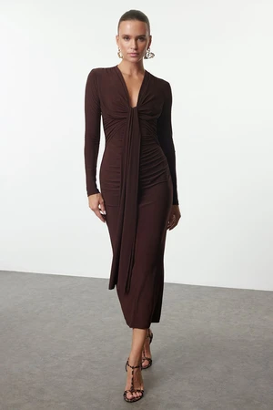 Trendyol Brown Fitted Knitted Dress