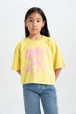 DEFACTO Girl Crew Neck Printed Short Sleeve T-Shirt