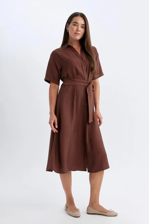 DEFACTO Shirt Collar Long Sleeve Midi Dress