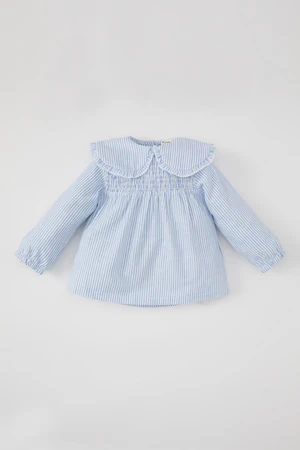 DEFACTO Baby Girl Baby Collar Linen Look Striped Long Sleeve Blouse