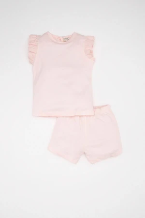 DEFACTO Baby Girl Short Sleeve Shorts Combed Cotton Pajama Set