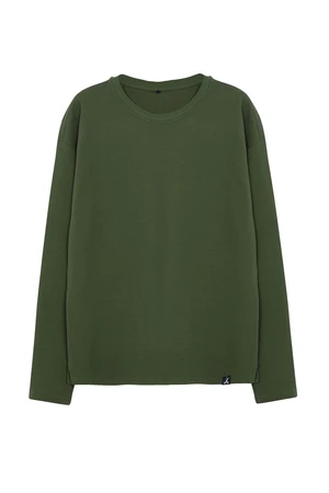 Trendyol Khaki Oversize/Wide Cut Limited Edition 100% Cotton Sweatshirt with Textured Label