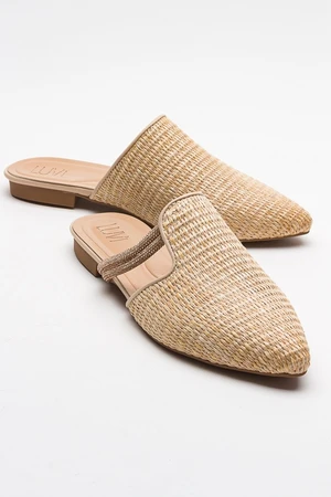 LuviShoes PESA Cream Women's Slippers with Straw Stones.