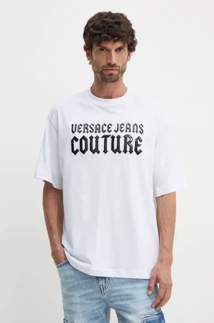 Bavlněné tričko Versace Jeans Couture bílá barva, s potiskem, 77GAHL02 CJ01L