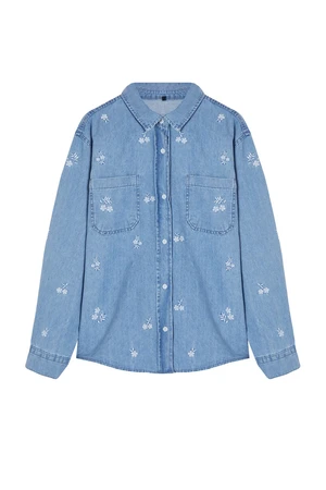 Trendyol Light Blue Floral Embroidered Denim Shirt