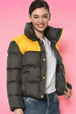 Z6649 DEWBERRY WOMEN'S COAT-YELLOW-ANTHRACITE