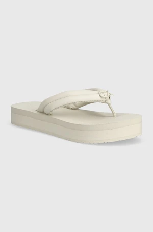 Žabky Calvin Klein FLATFORM FLIP FLOP RELOCK dámské, béžová barva, na platformě, HW0HW02063