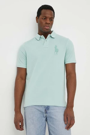 Bavlněné polo tričko Ralph Lauren tyrkysová barva, s aplikací, 710936508