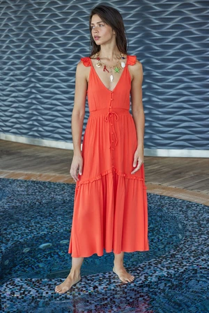 Trendyol Orange Maxi Woven Frilly Beach Dress