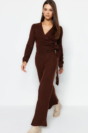 Trendyol Brown Crop Knitwear Two Piece Set