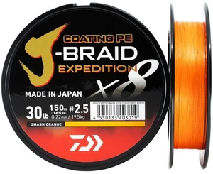 Daiwa splietaná šnúra j-braid expedition x8e smash orange 300 m - 0,22 mm 19,5 kg