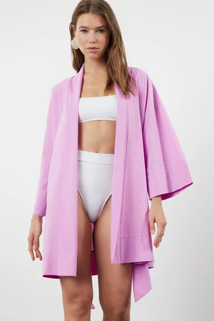 Trendyol Pink Belted Mini Woven 100% Cotton Kimono&Kaftan