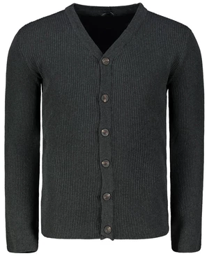 Trendyol Anthracite Slim Fit Slim Fit V-Neck Buttoned Ribbed Knitted Cardigan