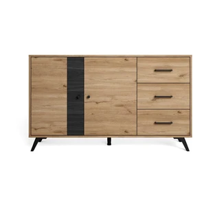 Czarno-naturalna niska komoda w dekorze dębu 136x81 cm Natura – Marckeric