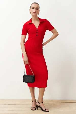 Trendyol Red Plain Maxi Maxi Knitwear Polo Neck Knitwear Dress