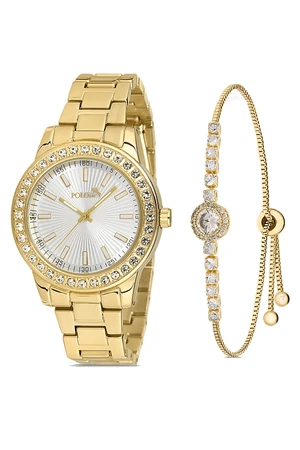 Polo Air Single Row Luxury Stone Women's Wristwatch Elegant Waterway Zircon Stone Bracelet Combination Gold Color