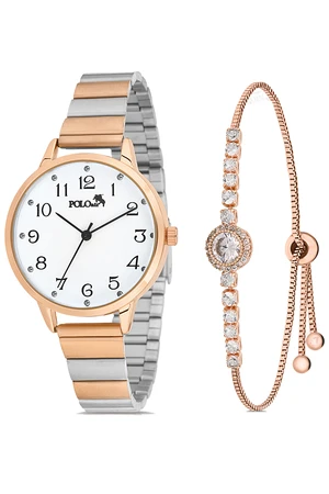 Polo Air Classic Numeral Women's Wristwatch Zircon Stone Bracelet Combination Silver-Copper Color