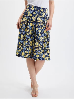 Women's yellow-blue pleated floral skirt ORSAY