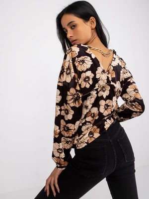 Black-beige velour blouse with chain on back Auroray