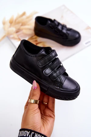 Children's Leather Sneakers with Velcro Black Foster