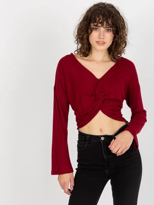 Women's blouse crop top with long sleeves - burgundy