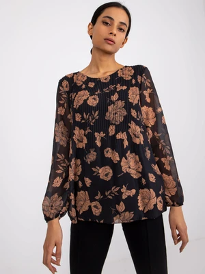 Black and camel blouse with viscose Liana