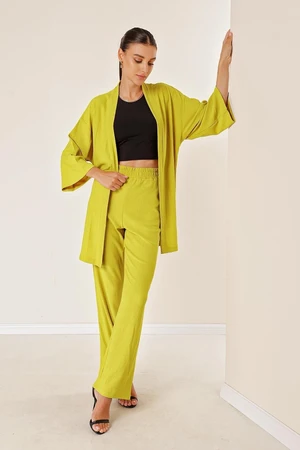 By Saygı Crescent Pants Kimono Suit With Pocket OLIVE