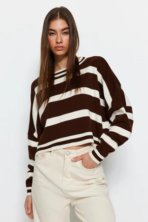 Trendyol Brown Crop Striped Knitwear Sweater