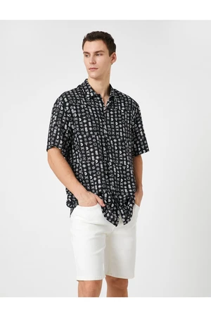 Koton Summer Shirt with Short Sleeves and Ethnic Printed Classic Collar