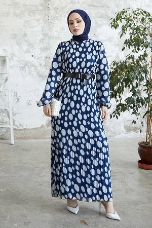 InStyle Mariya Polka Dot Chiffon Dress - Navy Blue