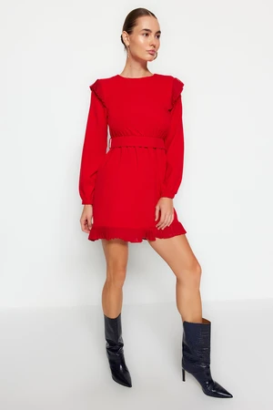 Trendyol Red Belt Frilly Woven Woven Dress