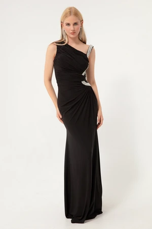 Lafaba Women's Black Stone Strap Long Evening Dress