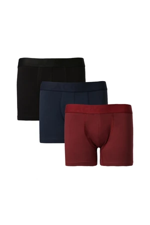 AC&Co / Altınyıldız Classics Men's Claret Red-Navy 3-Pack of Flexible Cotton Boxers.