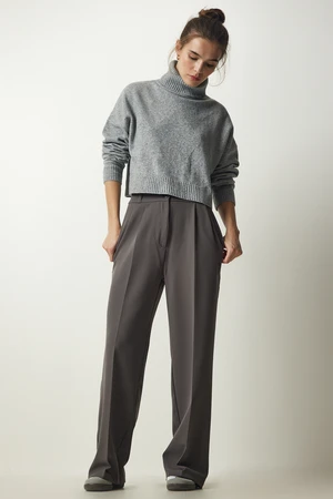 Happiness İstanbul Women's Gray Pocket Palazzo Trousers