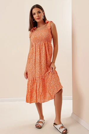 By Saygı Shawl Patterned Gippe Viscose Dress Orange