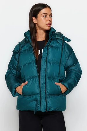 Trendyol Emerald Green Oversized Hoodie, Water-Repellent Inflatable Coat