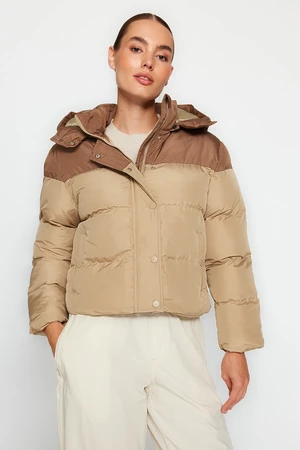 Trendyol Beige Hooded Color Block Water Repellent Inflatable Coat